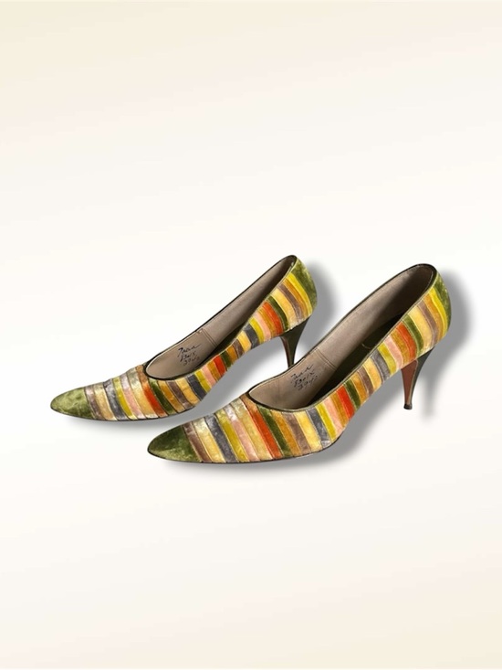 Bullock's Shoes - Bullock's Wilshire Vintage Striped Velvet Heels